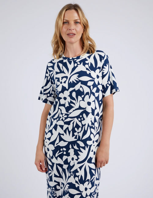 Elm Stencil Navy Floral Tee Dress 