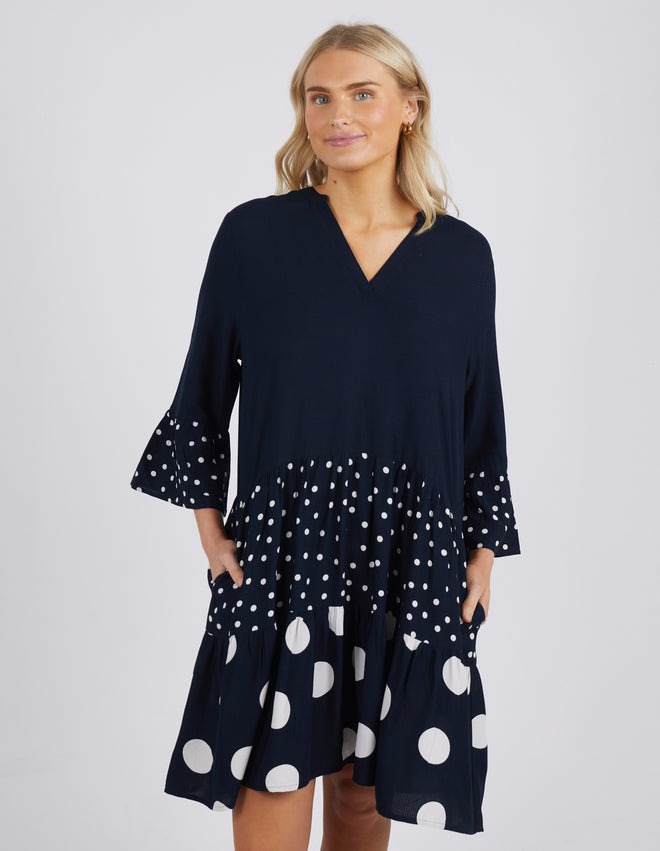 Elm Poppy Tiered Dress Navy Spot