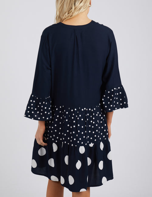 Elm Poppy Tiered Dress Navy Spot