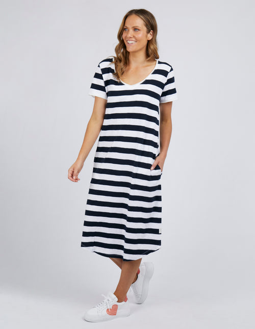 Elm Maeve Midi Dress Navy White Stripe