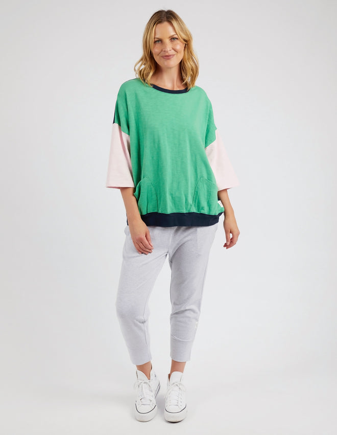 Elm Mazie Sweatshirt/T Shirt Colour Block Green Briar