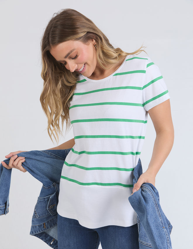 Elm Fundamental Rib Short Sleeve T Shirt Green/White Stripe