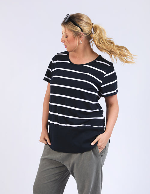 Elm Fundamental Rib Short Sleeve T Shirt Navy/White Stripe