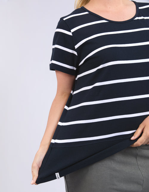 Elm Fundamental Rib Short Sleeve T Shirt Navy/White Stripe