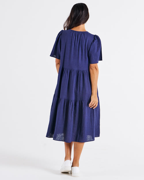 Betty Basics Regina Linen Dress Navy