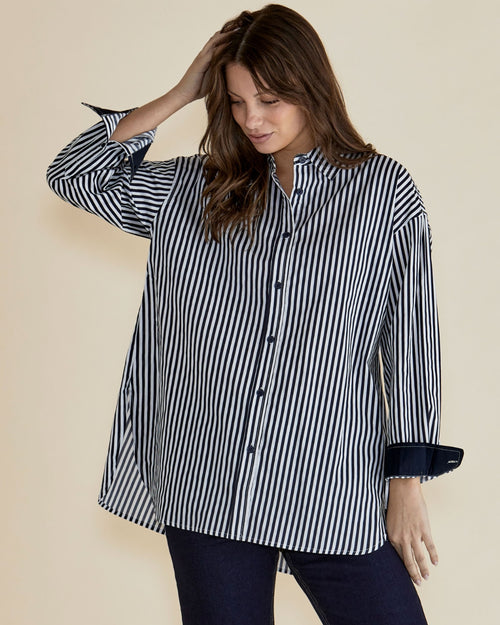 Betty Basics Claire Classic Shirt Navy Stripe