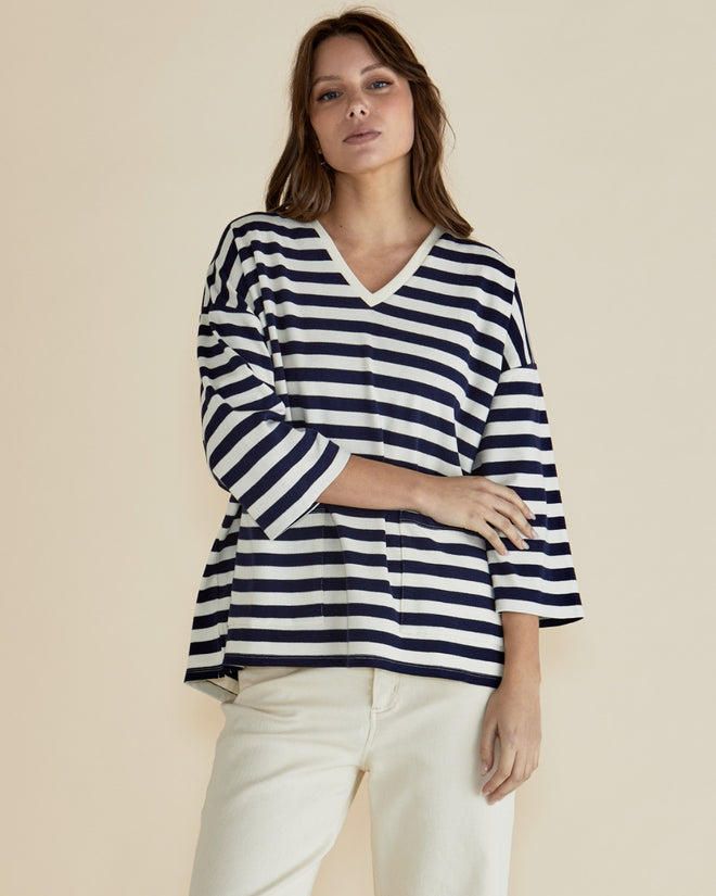 Betty Basics Raven Top Navy Cream Stripe