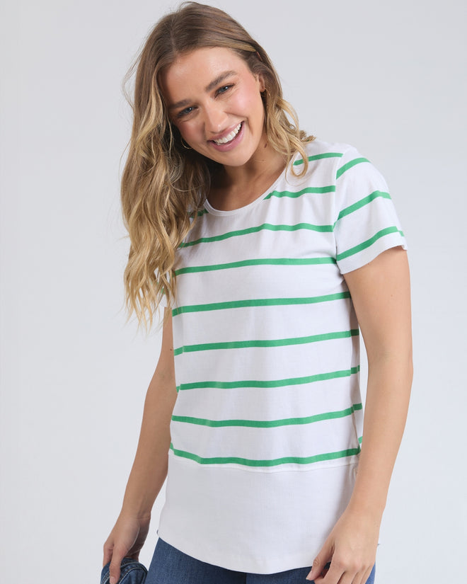 Elm Fundamental Rib Short Sleeve T Shirt Green/White Stripe