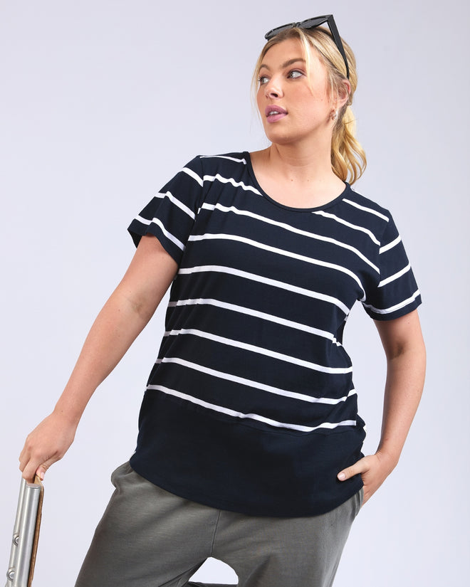 Elm Fundamental Rib Short Sleeve T Shirt Navy/White Stripe