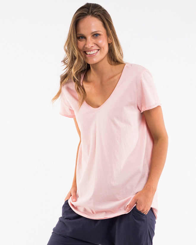 Elm Fundamental V Neck T Shirt Pink