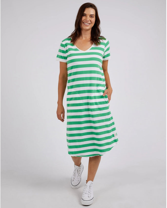 Elm Maeve Midi Dress Green White Stripe