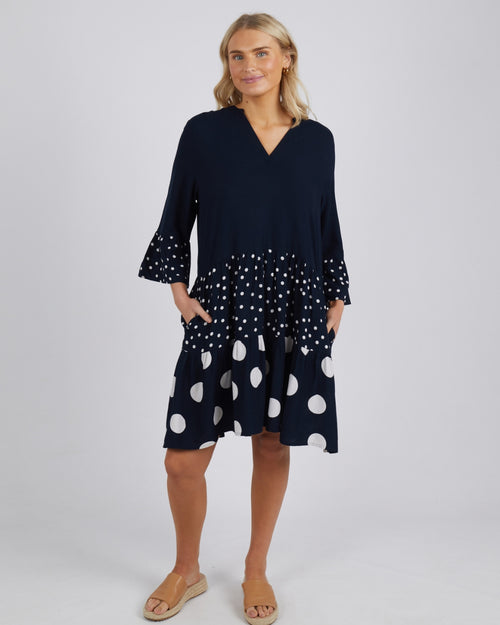 Elm Poppy Tiered Dress Navy Spot