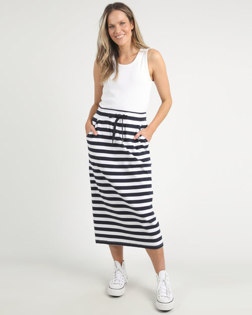 Elm Sunset Stripe Skirt Navy White