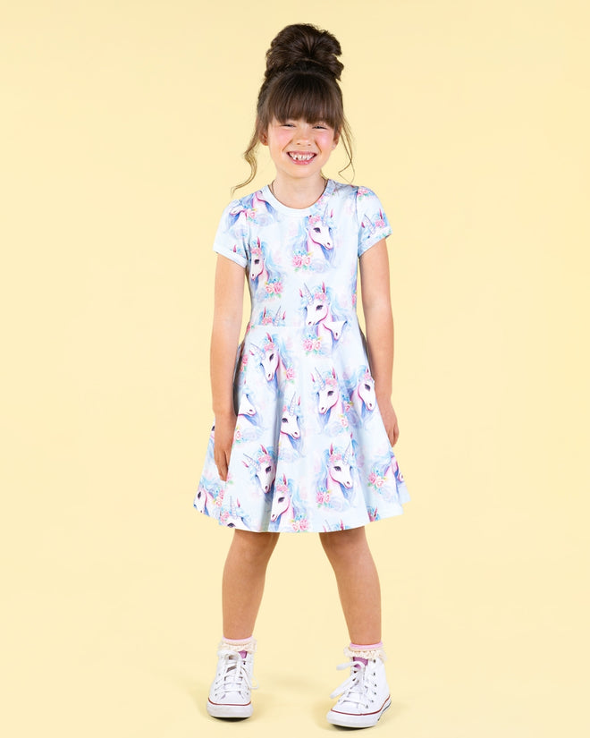 Rock Your Kid Blue Unicorn Waisted Dress