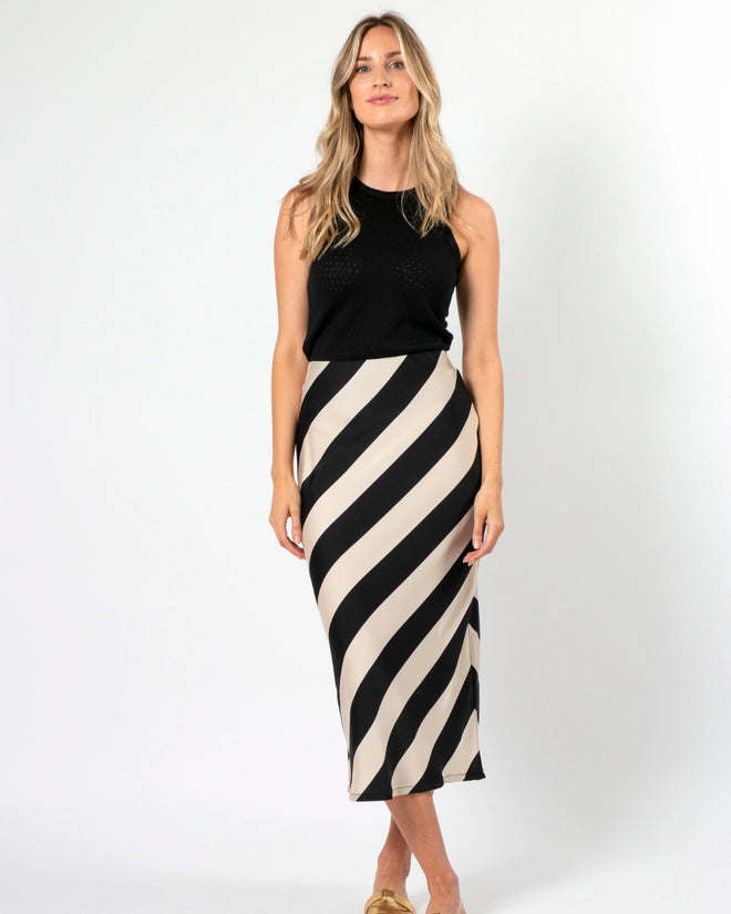 Stella and Gemma Angelina Black and Champagne Stripe Skirt