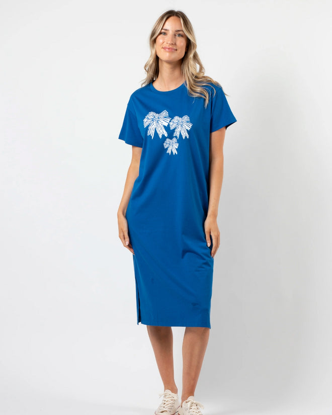 Stella and Gemma Deep Blue Bowtiful T Shirt Dress