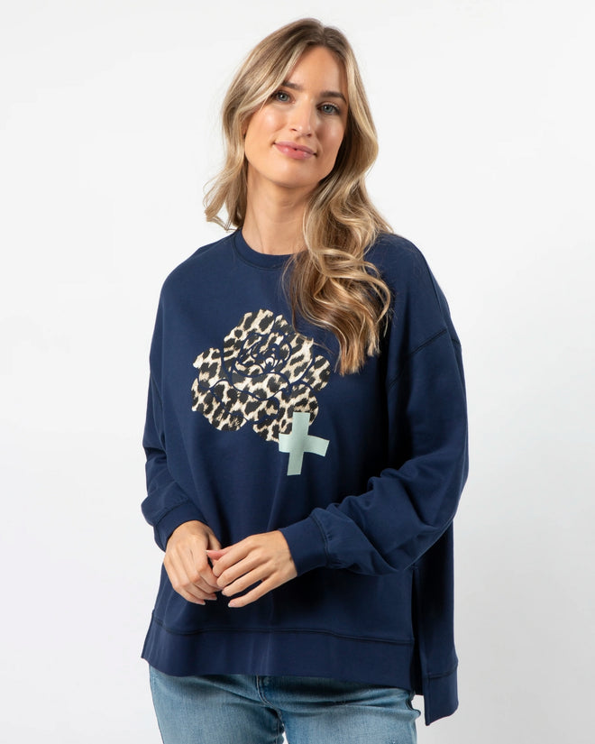 Stella and Gemma Navy Leopard Rose Sunday Sweatshirt