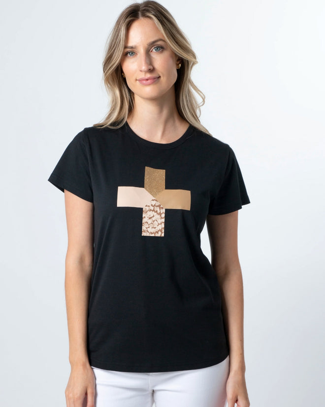 Stella and Gemma T Shirt Black Birds of a Feather Cross