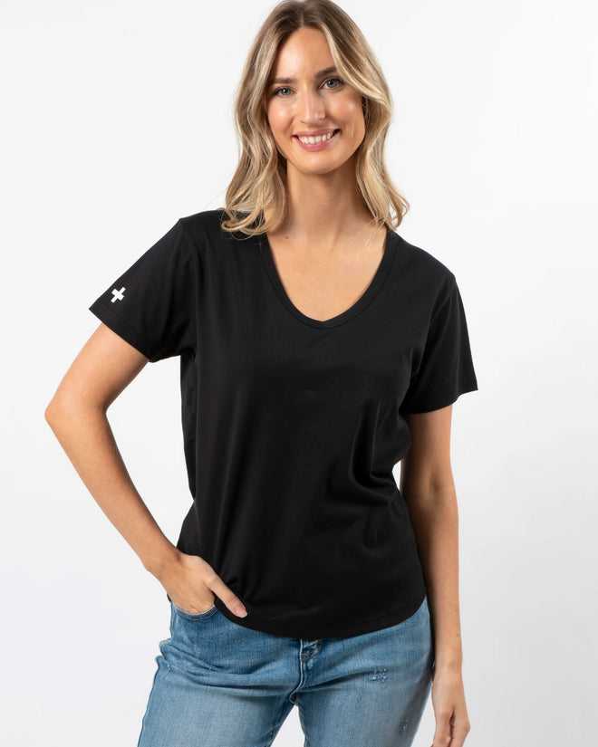 Stella and Gemma Villa V Neck T Shirt Black