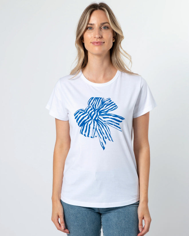 Stella and Gemma White Bowtiful Blue T Shirt