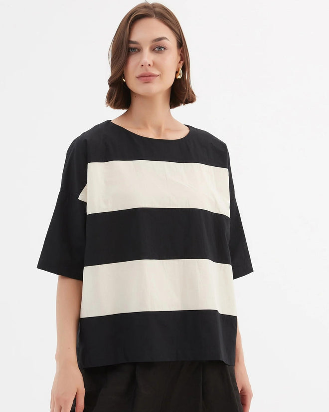 Tirelli Boxy Stripe Top Black White