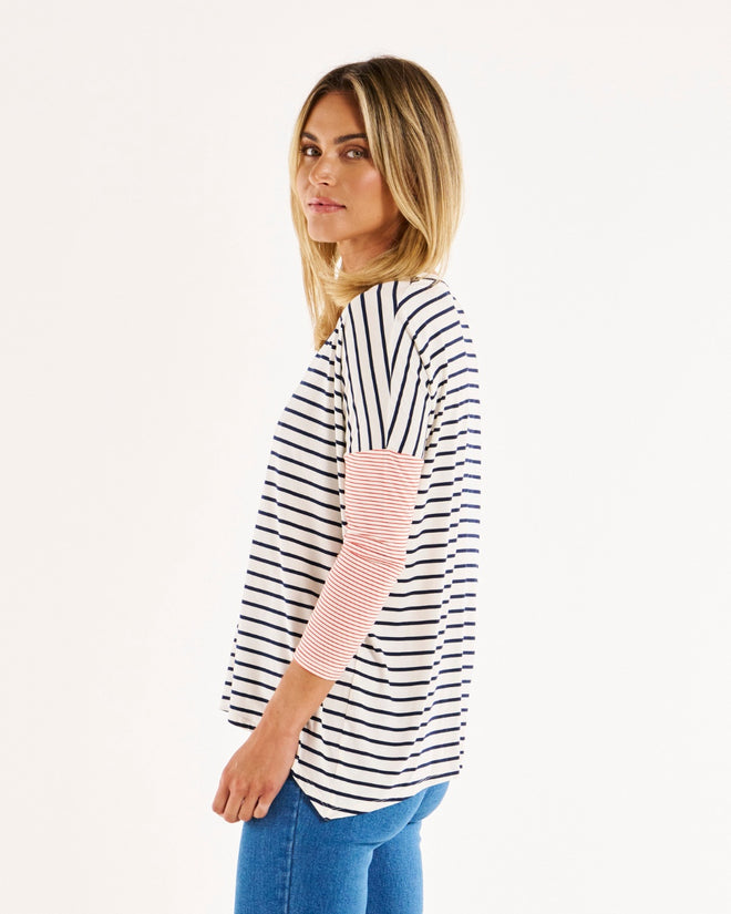 Betty Basics Geneva T Shirt Blue Red Stripe