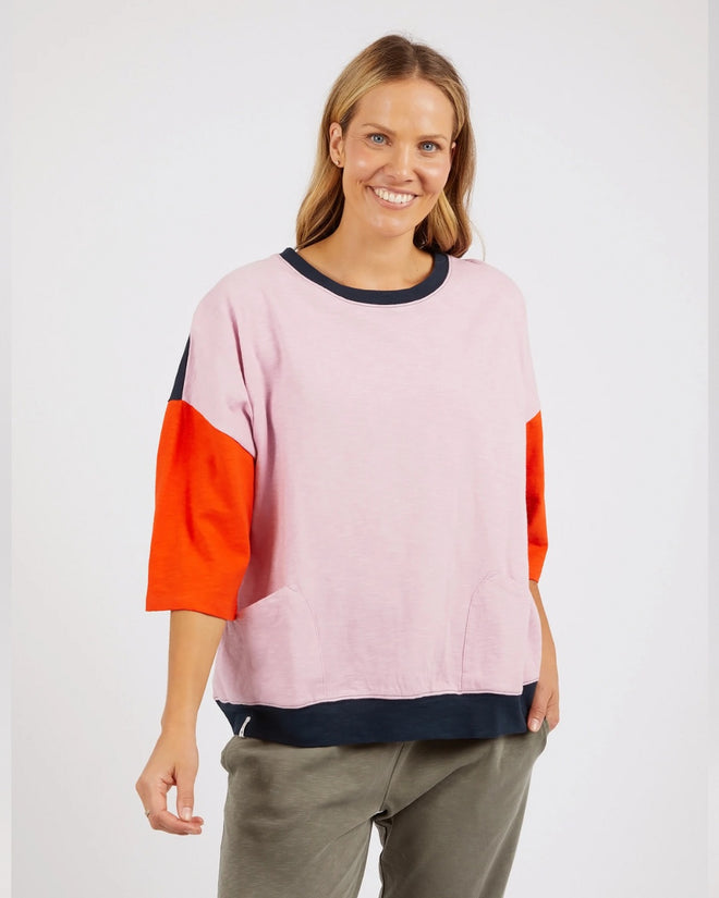 Elm Mazie Sweatshirt/T Shirt Colour Block Pink Tangerine