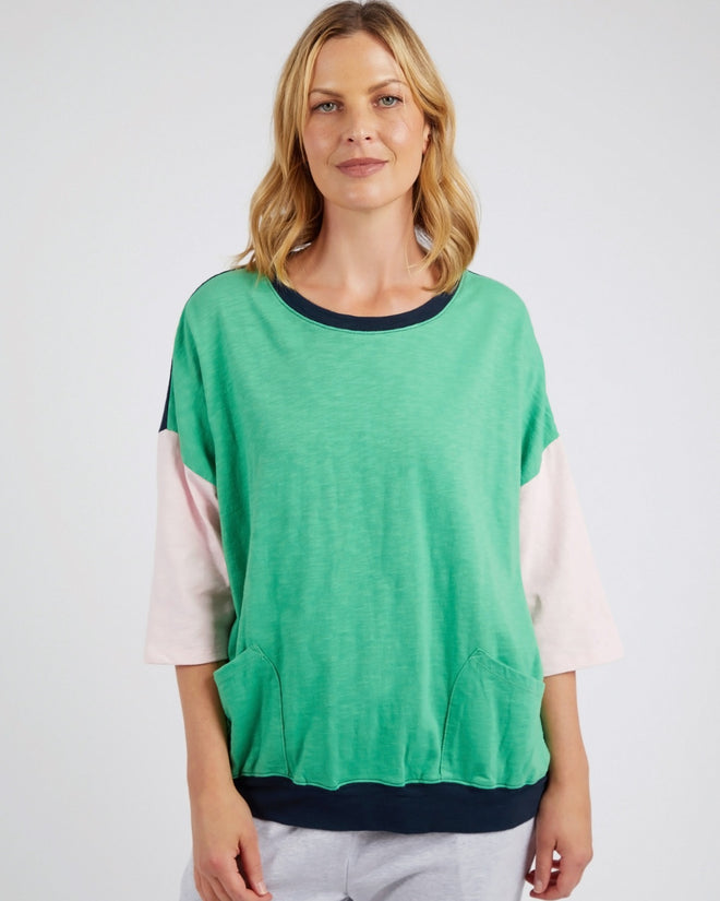 Elm Mazie Sweatshirt/T Shirt Colour Block Green Briar