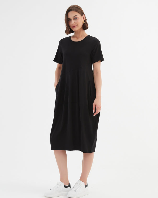 Tirelli Short Sleeve Diagonal Dress Black 