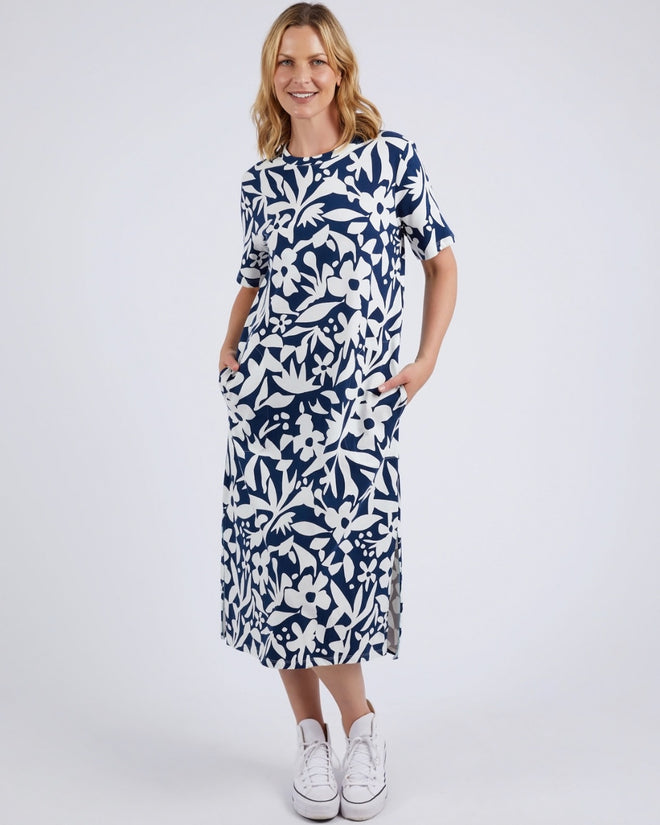 Elm Stencil Navy Floral Tee Dress 