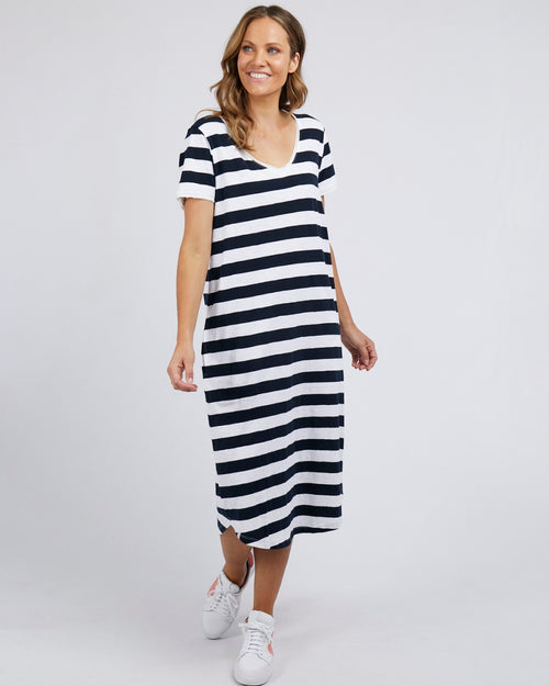 Elm Maeve Midi Dress Navy White Stripe