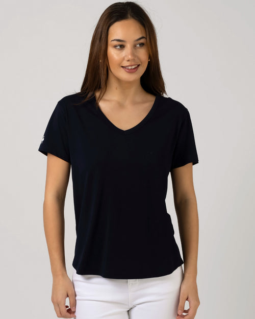 Stella and Gemma Villa V Neck T Shirt Navy