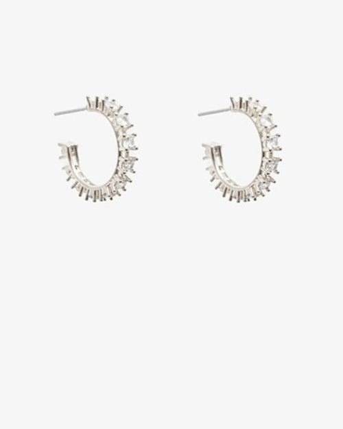 Antler Rhinestone Hoop Earings Silver