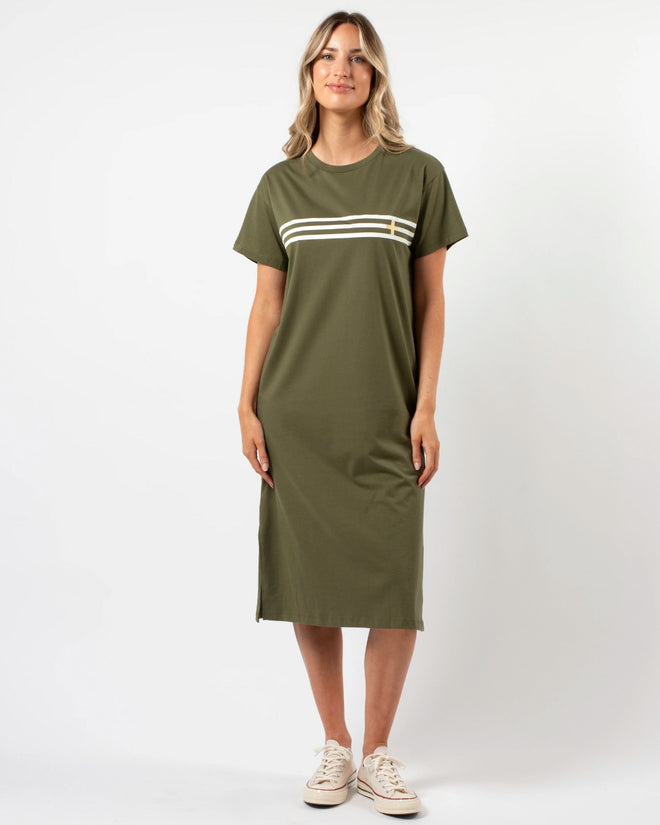 Stella and Gemma Khaki White Stripes Maxi T Shirt Dress