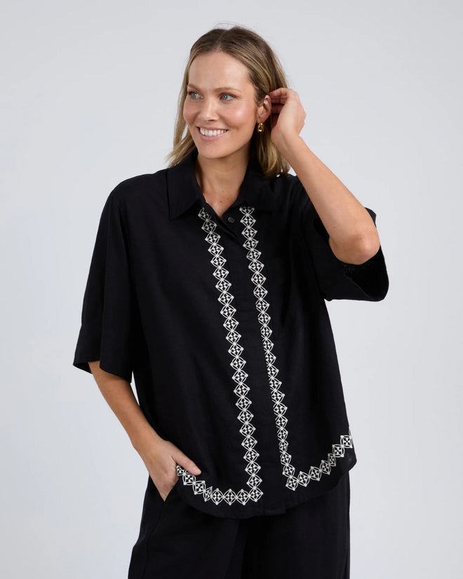 Elm Nina Embroidered Shirt Black