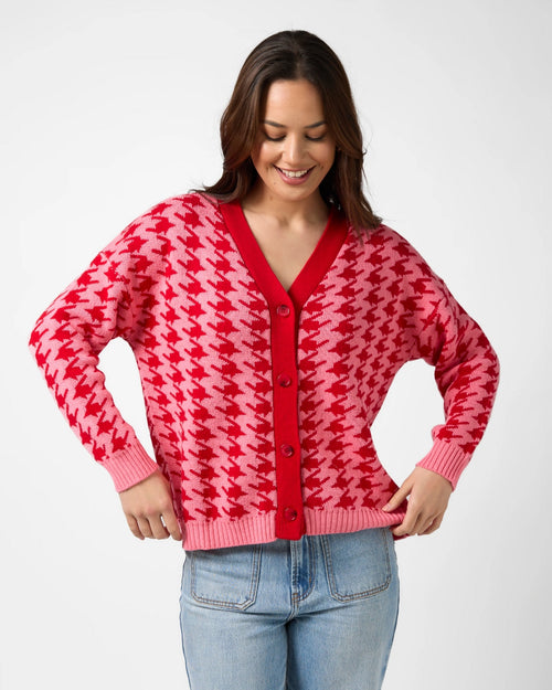 Stella and Gemma Xanthe Cardigan Houndstooth Red/Candy