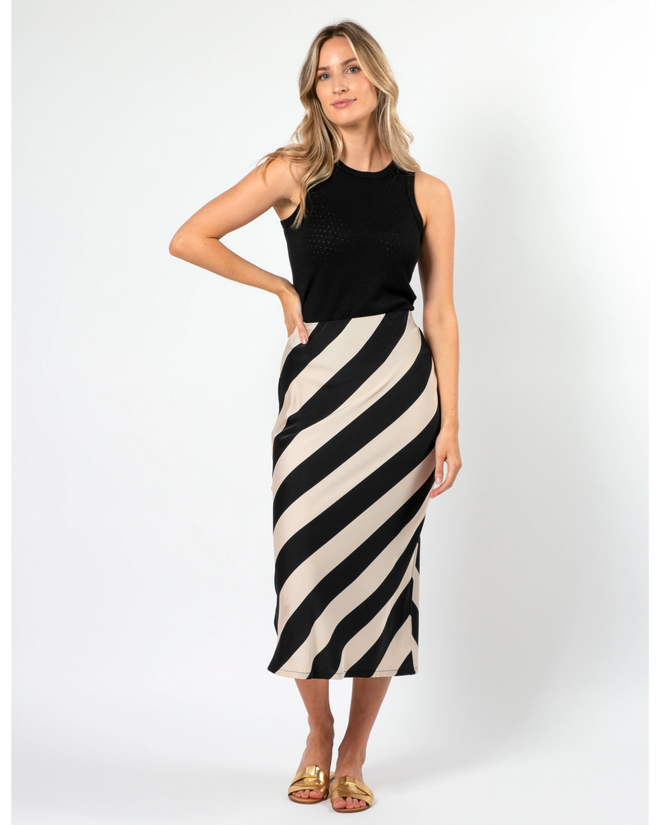 Stella and Gemma Angelina Black and Champagne Stripe Skirt