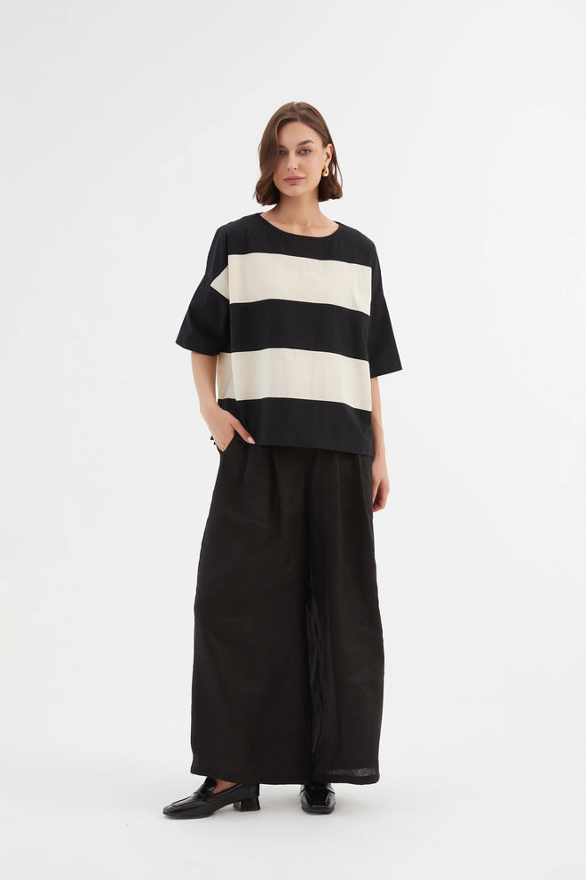 Tirelli Boxy Stripe Top Black Cream