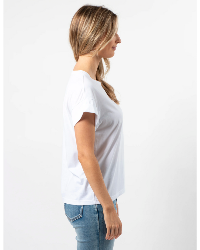 Stella and Gemma Cuff Sleeve T Shirt Embroidered Logo White