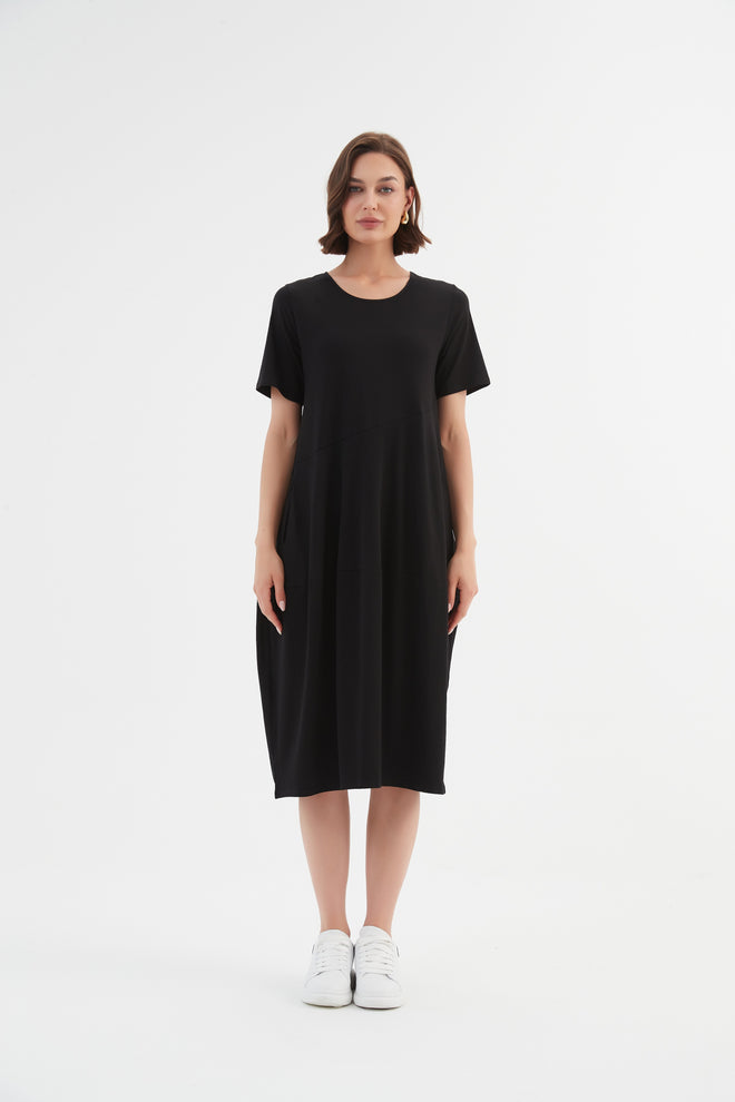 Tirelli Short Sleeve Diagonal Dress Black 