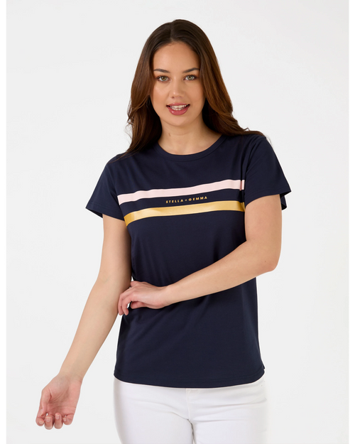 PREORDER - Stella and Gemma Navy Icon Stripe T Shirt DUE END JANUARY