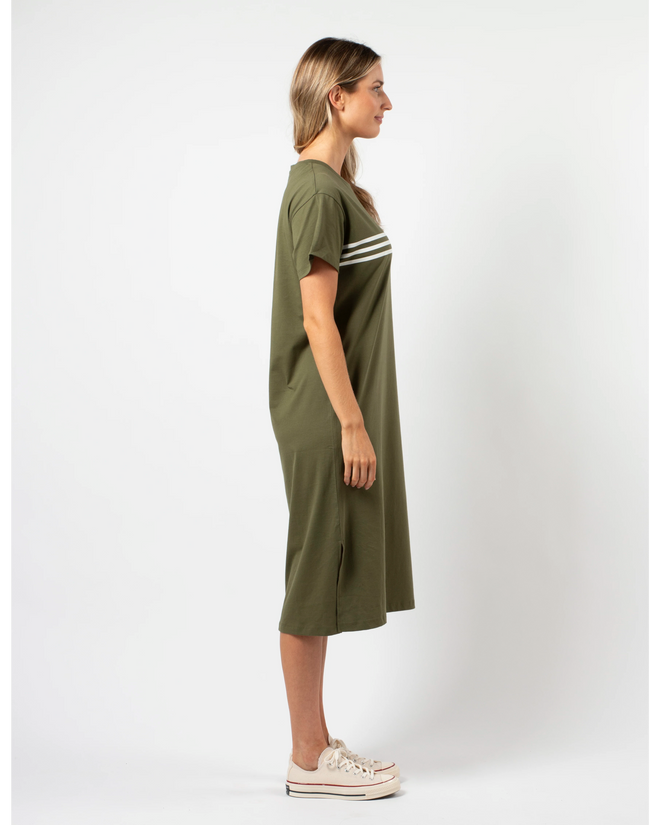 Stella and Gemma Khaki White Stripes Maxi T Shirt Dress