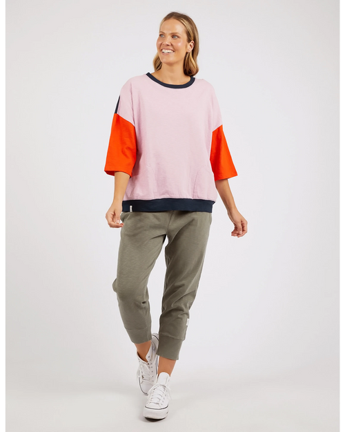 Elm Mazie Sweatshirt/T Shirt Colour Block Pink Tangerine