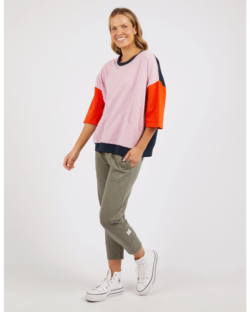 Elm Mazie Sweatshirt/T Shirt Colour Block Pink Tangerine