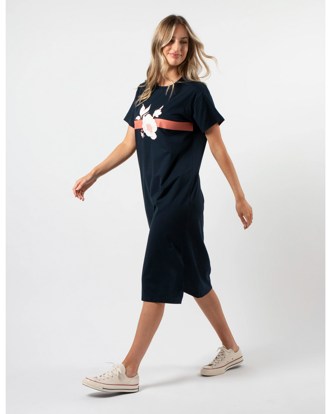 Stella and Gemma Navy Rose Floral Stripe T Shirt Dress