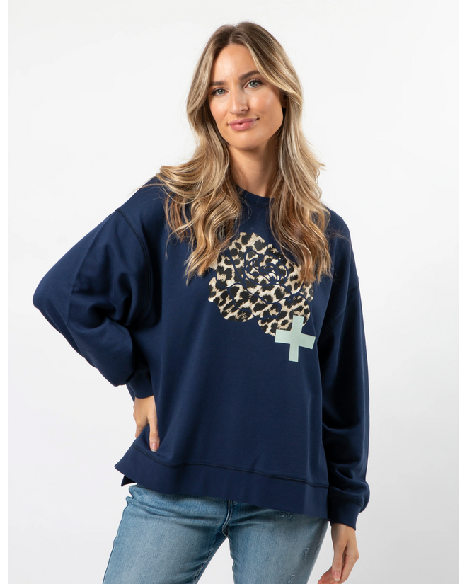 Stella and Gemma Navy Leopard Rose Sunday Sweatshirt