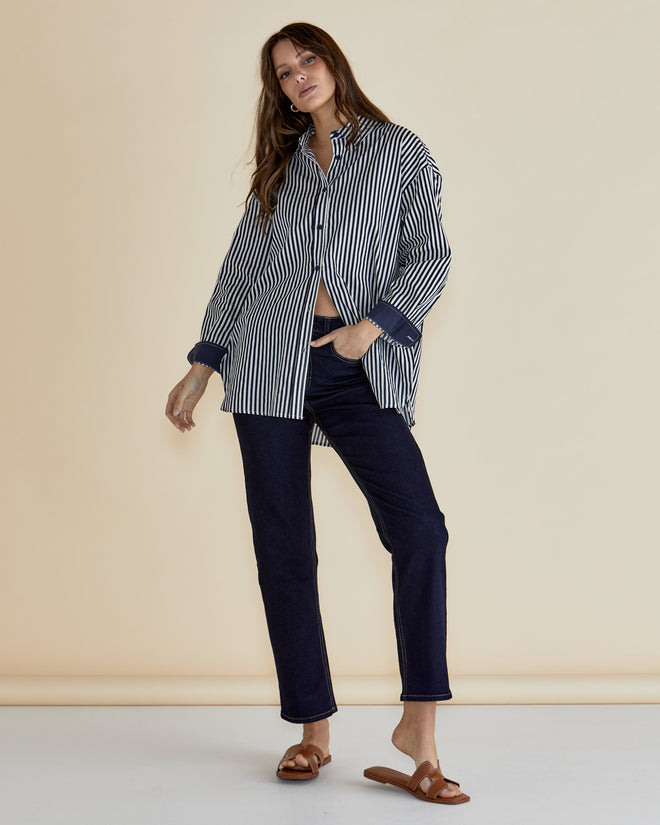 Betty Basics Claire Classic Shirt Navy Stripe