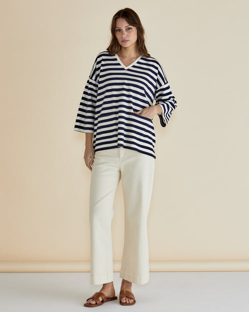 Betty Basics Raven Top Navy Cream Stripe