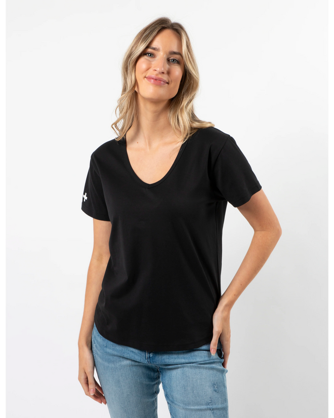 Stella and Gemma Villa V Neck T Shirt Black