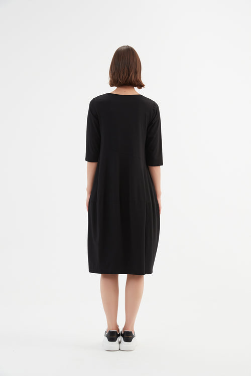 Tirelli V Neck Diagonal Seam Dress Black